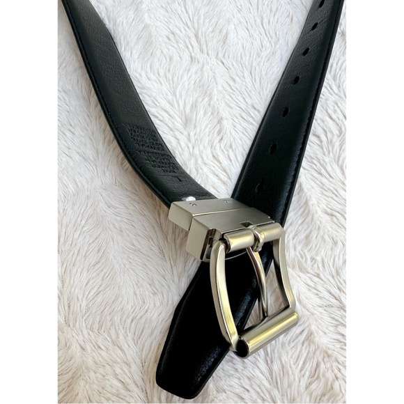 Men’s Reversible Black and Brown Vegan Leather Belt with Silver Buckle - Picture 7 of 17